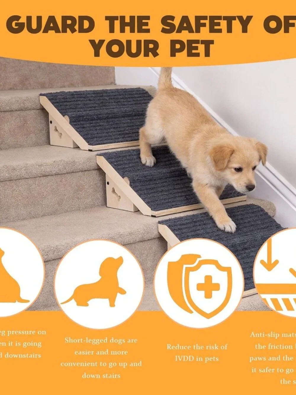3 Pack Wooden Dog Ramp for Stairs,Friendly to Short-Legged/Small/Injured